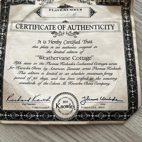 Weathervane Cottage Thomas Kinkade Plate - Picture 5 of 5